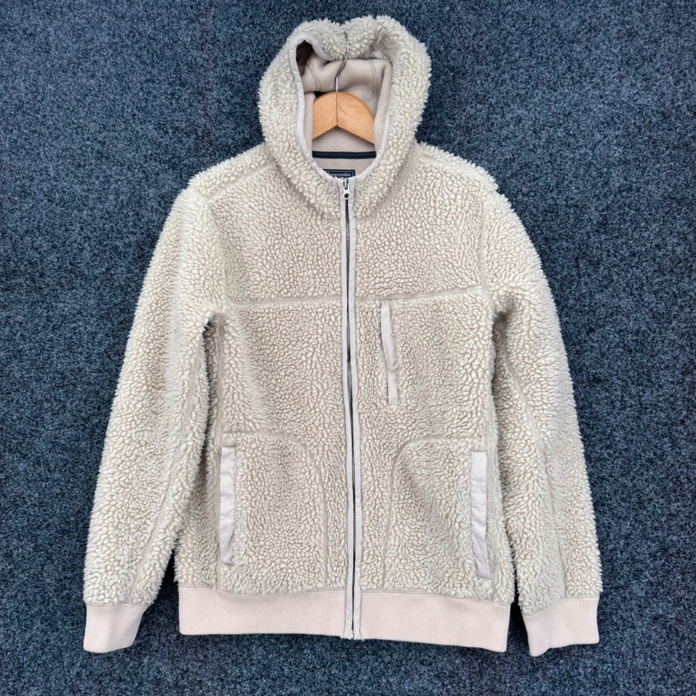 Abercrombie & Fitch Mens Cream Sherpa Fleece Full Zip Hoodie Jacket Small